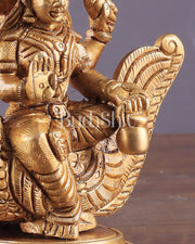 Pure Brass Superfine Goddess Gayatri Sitting on Swan Idol 4.5" - Budhshiv.com
