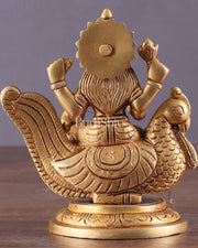 Pure Brass Superfine Goddess Gayatri Sitting on Swan Idol 4.5" - Budhshiv.com