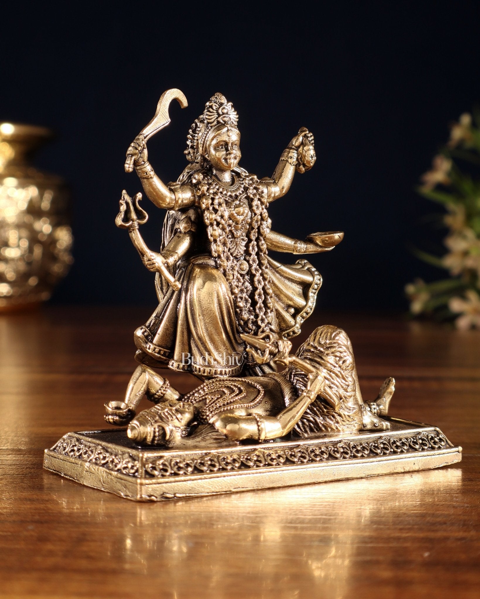 Pure Brass Superfine Goddess Kali Idol – 4" - Budhshiv.com