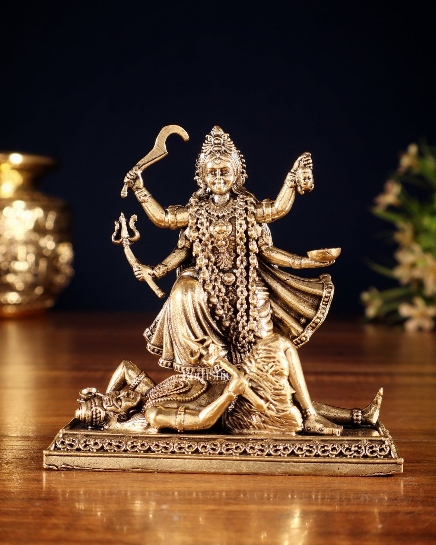 Pure Brass Superfine Goddess Kali Idol – 4" - Budhshiv.com