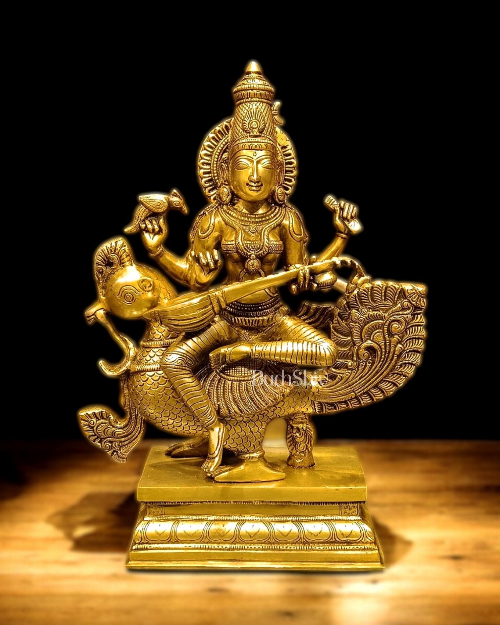 Pure Brass Superfine Goddess Saraswati Statue - 20" Height | - Budhshiv.com