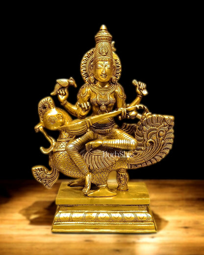 Pure Brass Superfine Goddess Saraswati Statue - 20" Height | - Budhshiv.com