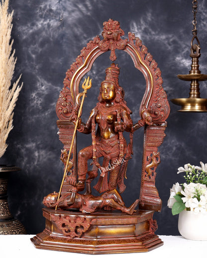 Pure Brass Superfine Handcrafted Goddess bhadra Kali Statue - 22" fiery red tone - Budhshiv.com