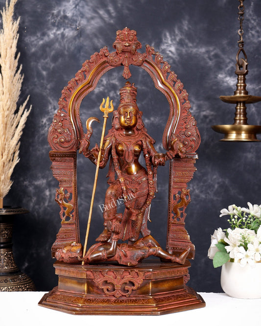 Pure Brass Superfine Handcrafted Goddess bhadra Kali Statue - 22" fiery red tone - Budhshiv.com
