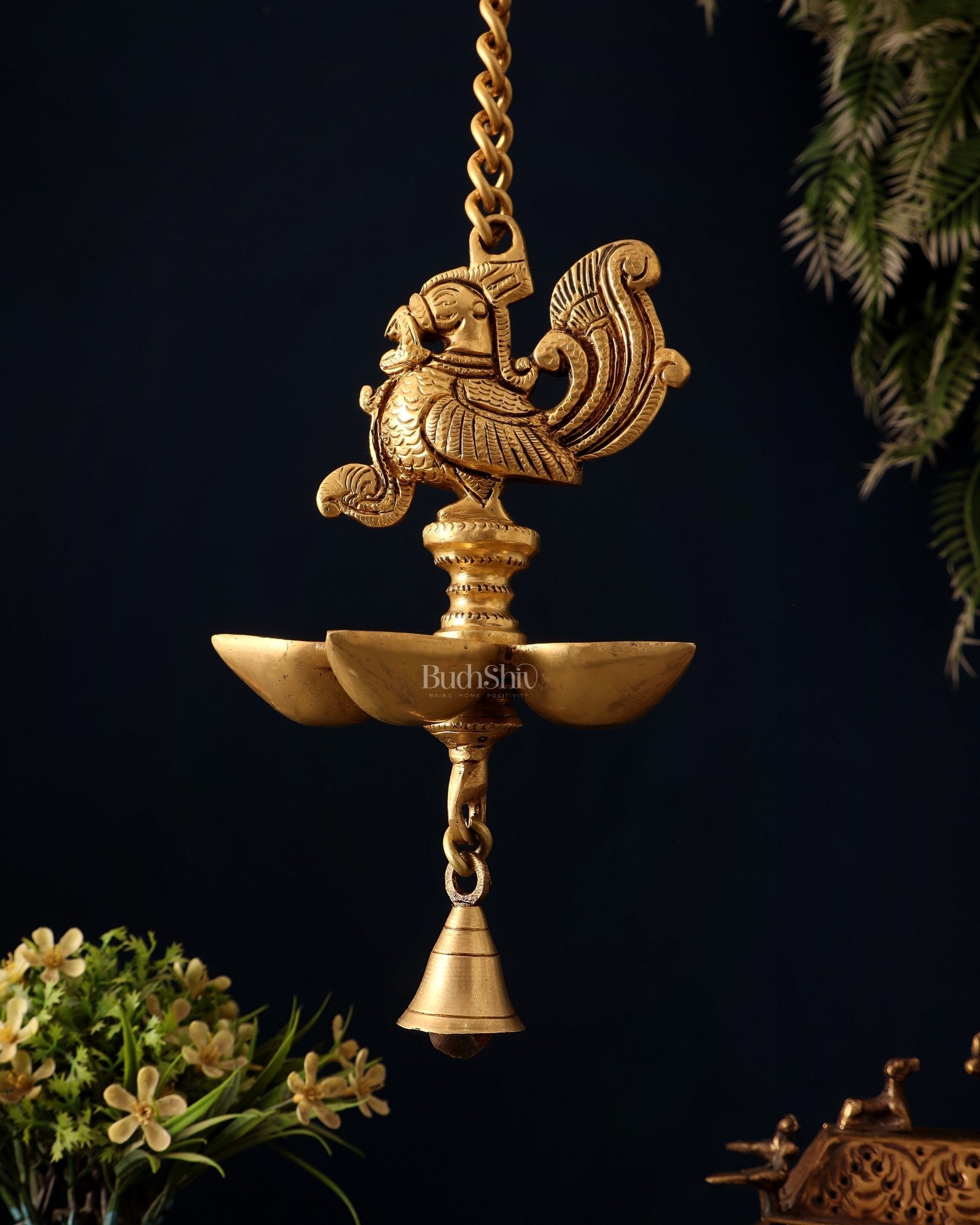 Pure Brass Superfine Hanging Annam Pakshi Diya 22" - Budhshiv.com