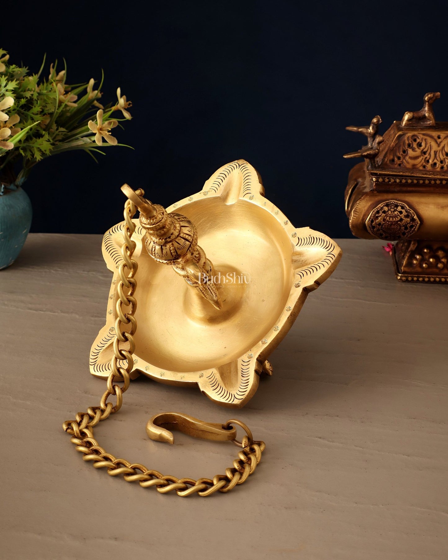Pure Brass Superfine Hanging Parrot Design Diya Lamp 24" - Budhshiv.com