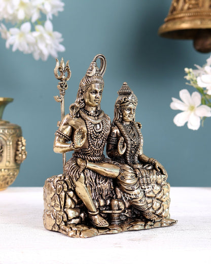 Pure Brass Superfine Intricate Shiv Parvati Idol - 5" Tall - Budhshiv.com
