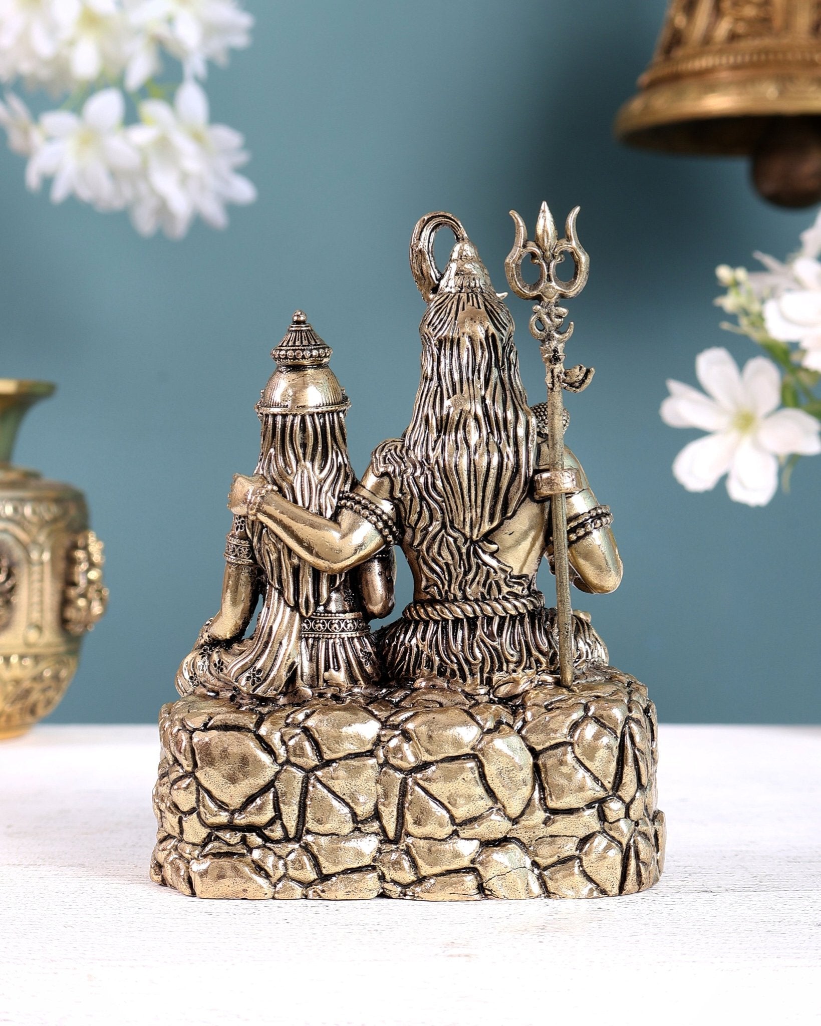 Pure Brass Superfine Intricate Shiv Parvati Idol - 5" Tall - Budhshiv.com