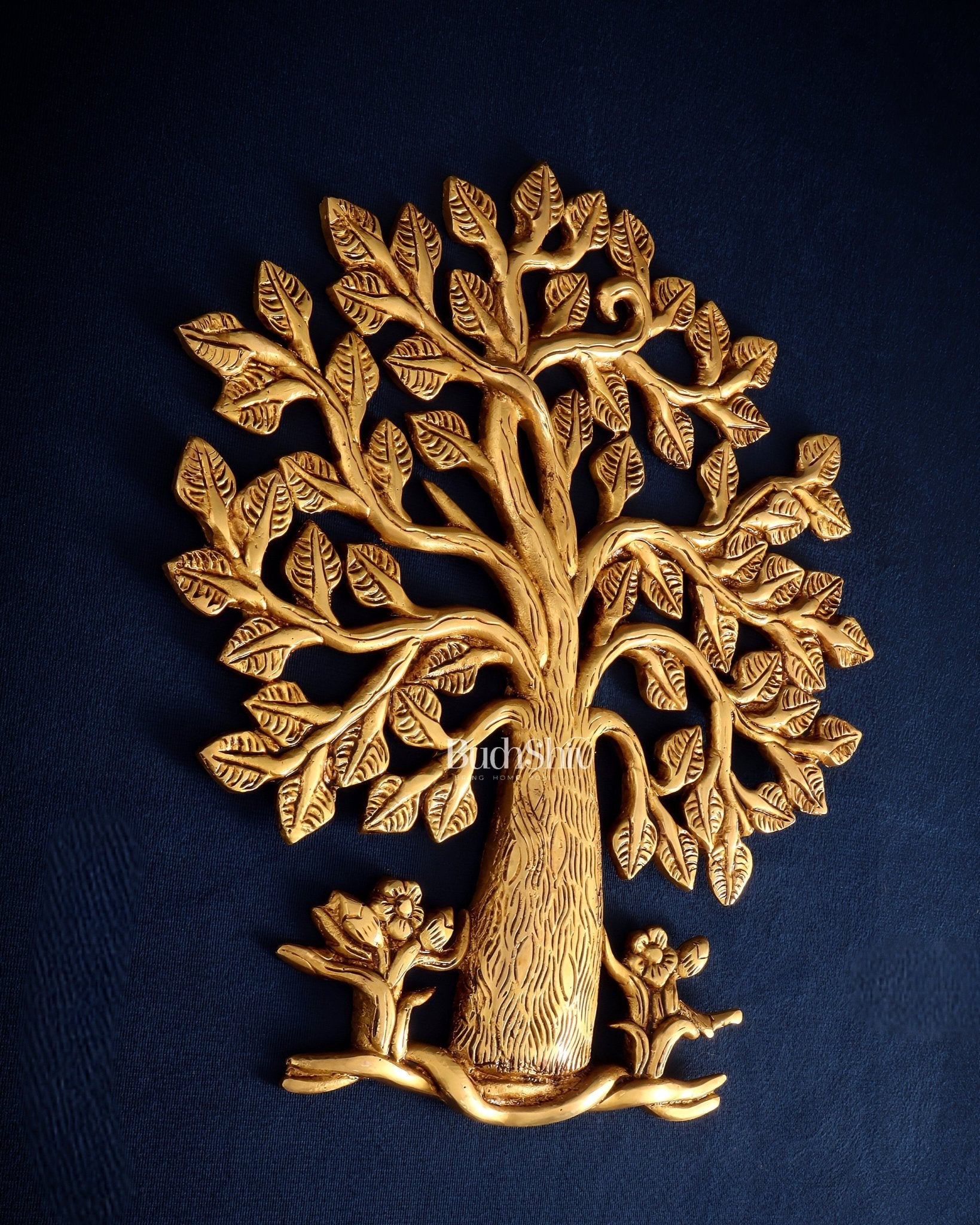 Pure Brass Superfine Kalpavriksha Tree Wall Hanging 10.5" - Budhshiv.com