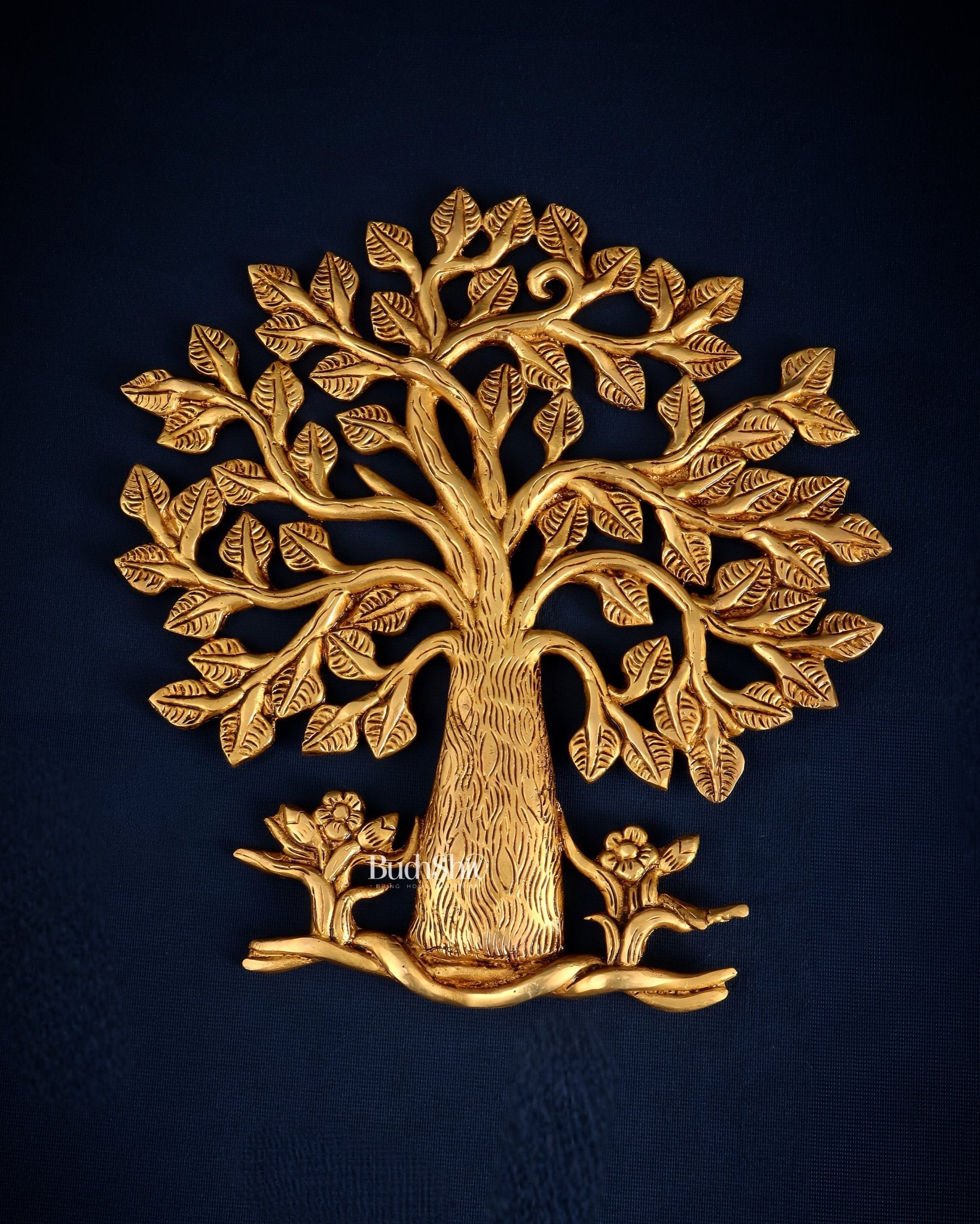 Pure Brass Superfine Kalpavriksha Tree Wall Hanging 10.5" - Budhshiv.com