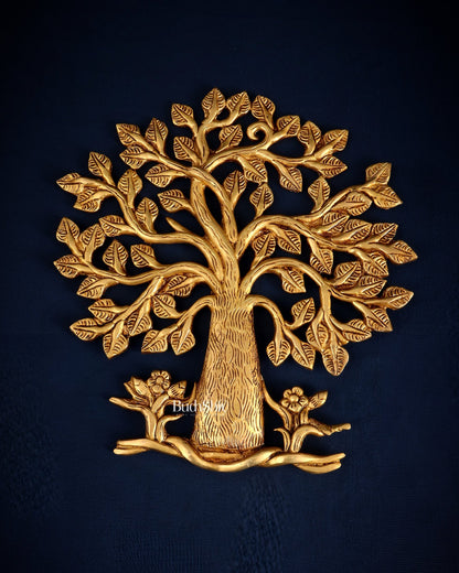 Pure Brass Superfine Kalpavriksha Tree Wall Hanging 10.5" - Budhshiv.com