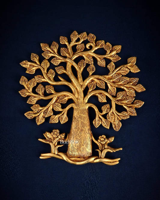 Pure Brass Superfine Kalpavriksha Tree Wall Hanging 10.5" - Budhshiv.com