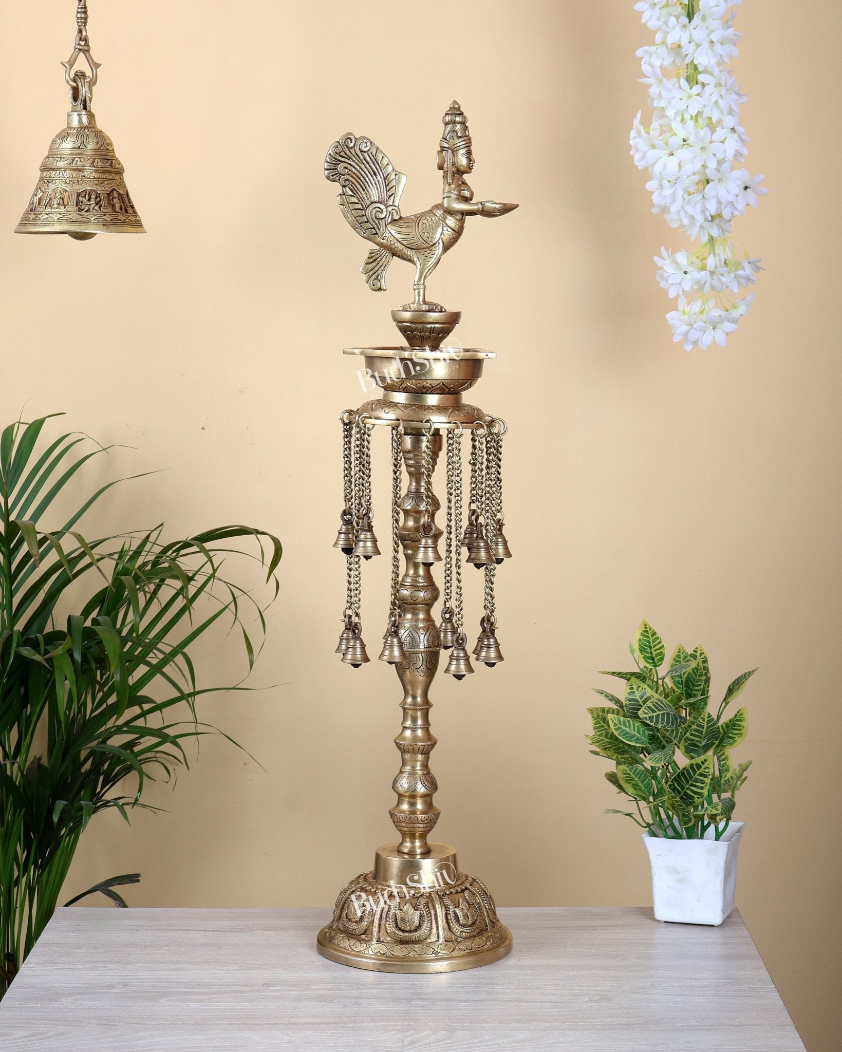 Pure Brass Superfine Kamadhenu vilakku oil lamp 30 inch - Budhshiv.com