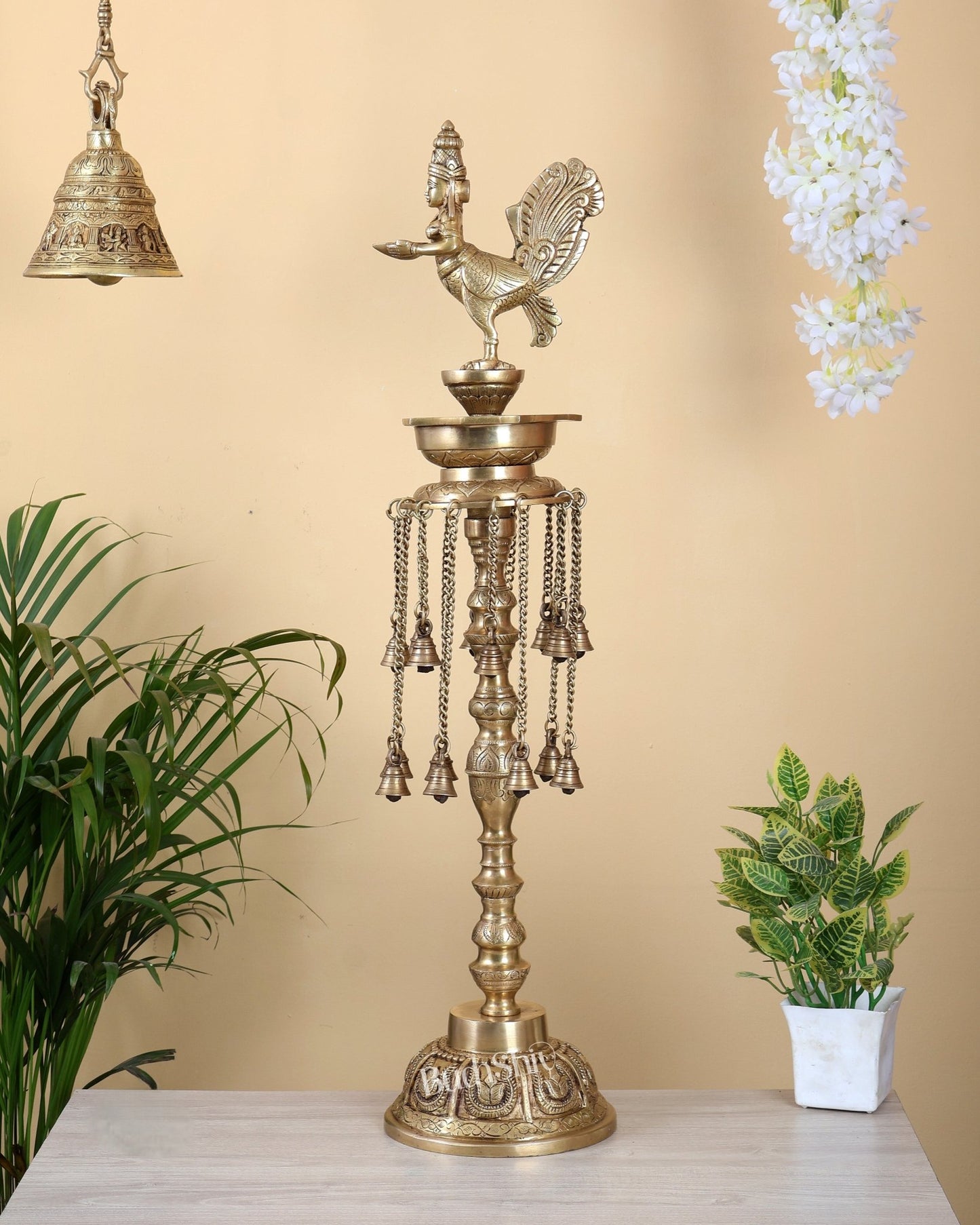 Pure Brass Superfine Kamadhenu vilakku oil lamp 30 inch - Budhshiv.com