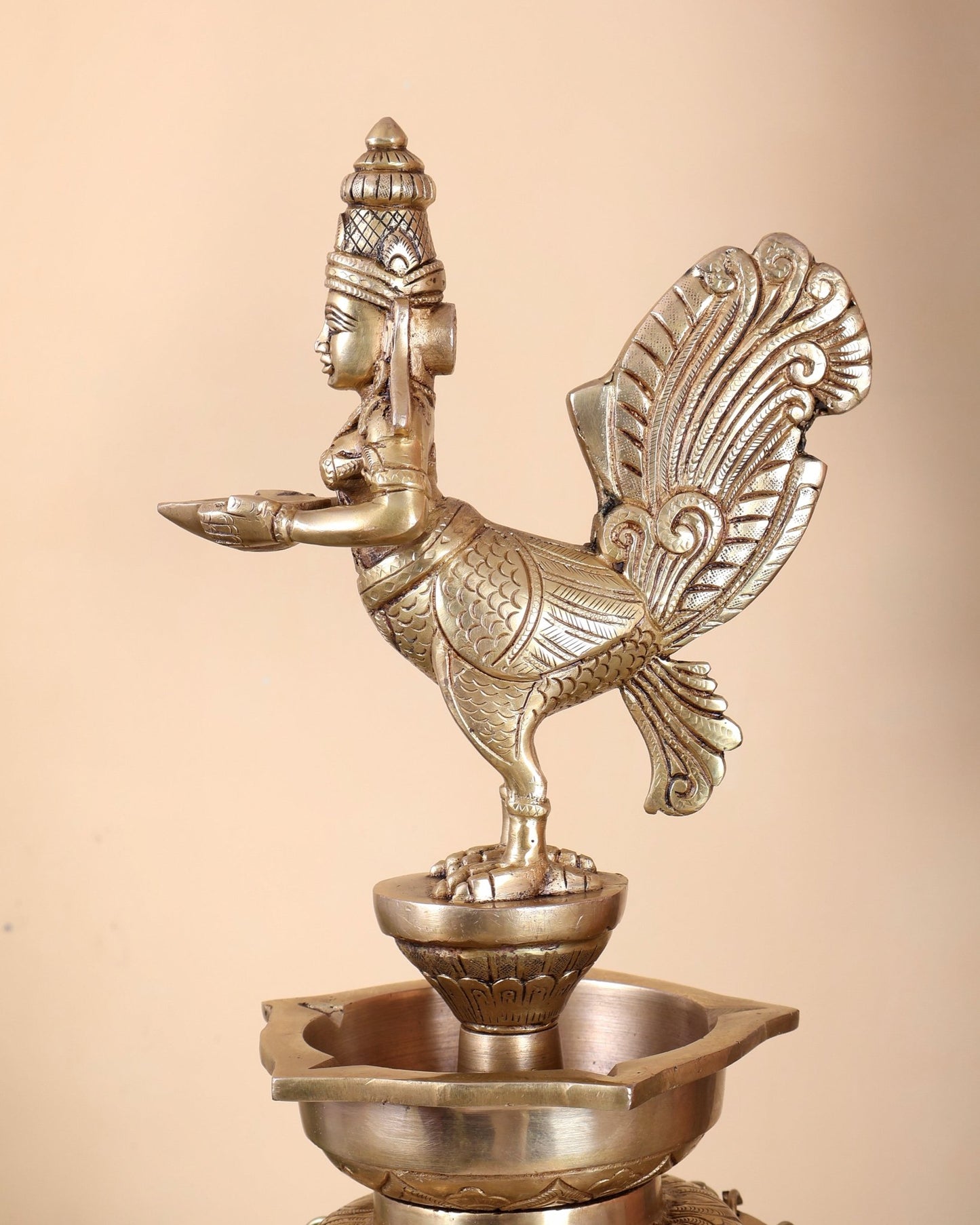 Pure Brass Superfine Kamadhenu vilakku oil lamp 30 inch - Budhshiv.com