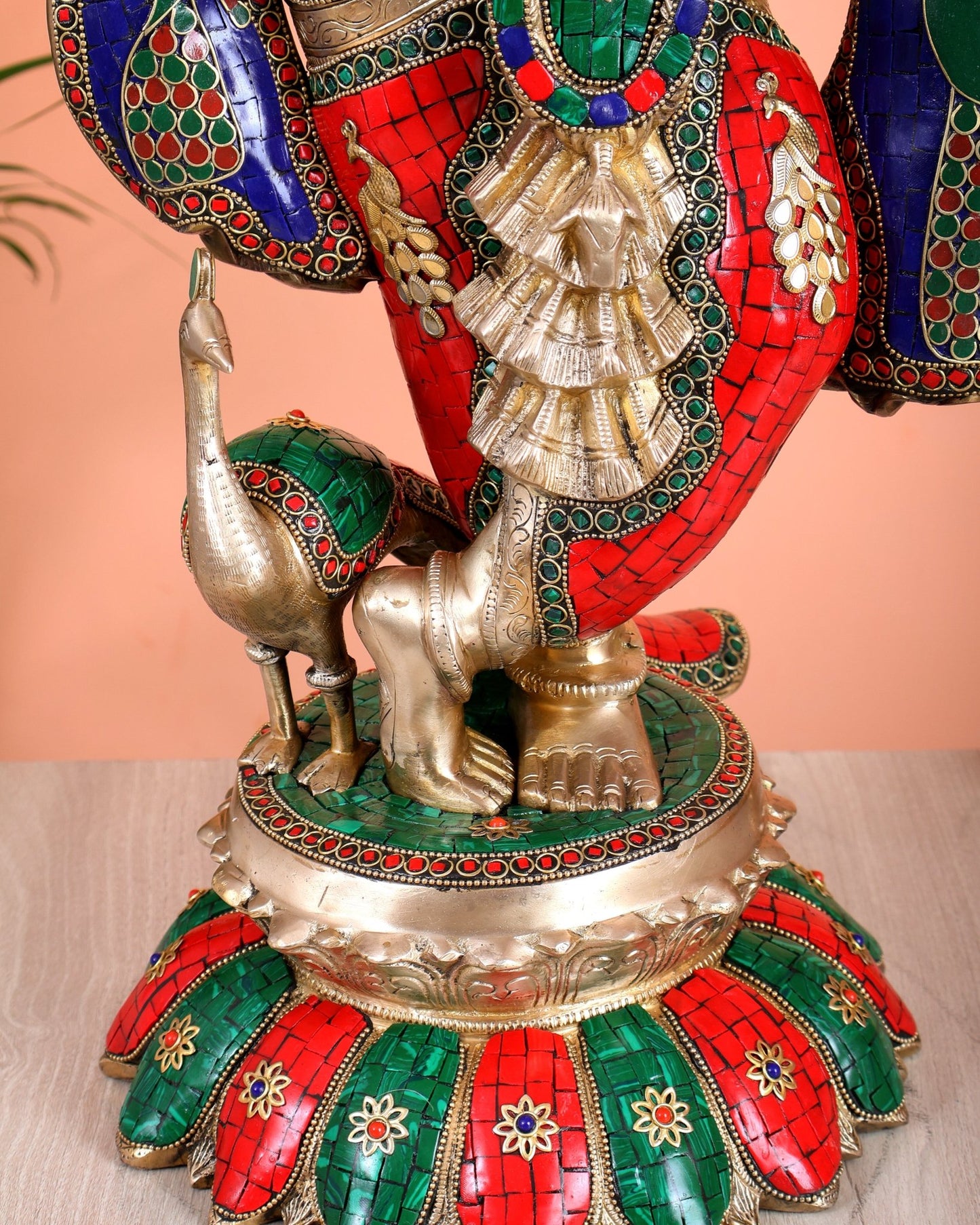 Pure Brass Superfine Krishna Statue with Peacock | Smiling Face | 27" advanced peacock Stonework - Budhshiv.com
