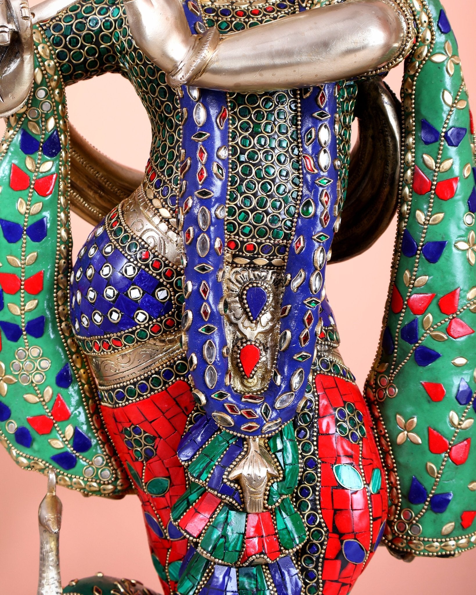 Pure Brass Superfine Krishna Statue with Peacock | Smiling Face | 27" superb meenakari - Budhshiv.com