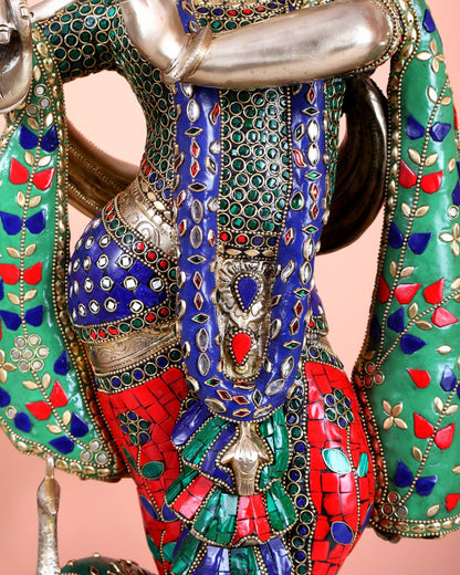 Pure Brass Superfine Krishna Statue with Peacock | Smiling Face | 27" superb meenakari - Budhshiv.com