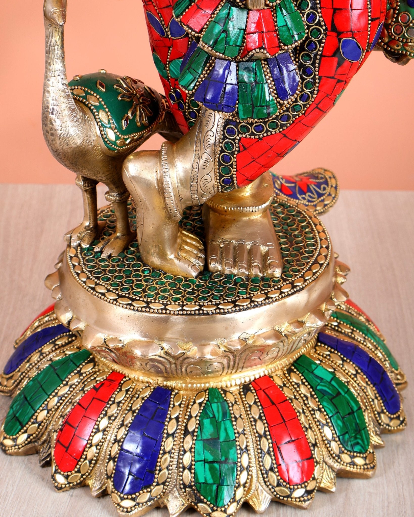 Pure Brass Superfine Krishna Statue with Peacock | Smiling Face | 27" superb meenakari - Budhshiv.com