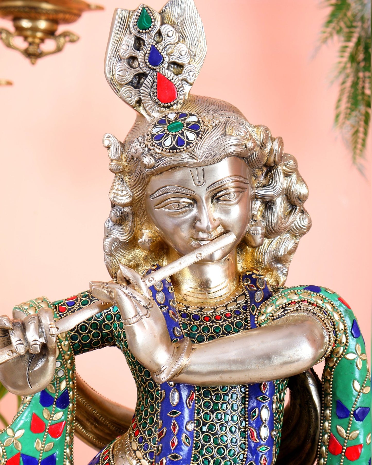 Pure Brass Superfine Krishna Statue with Peacock | Smiling Face | 27" superb meenakari - Budhshiv.com