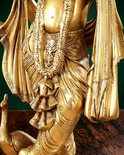 Pure Brass Superfine Krishna Statue with Peacock | Smiling Face | 27" - Budhshiv.com