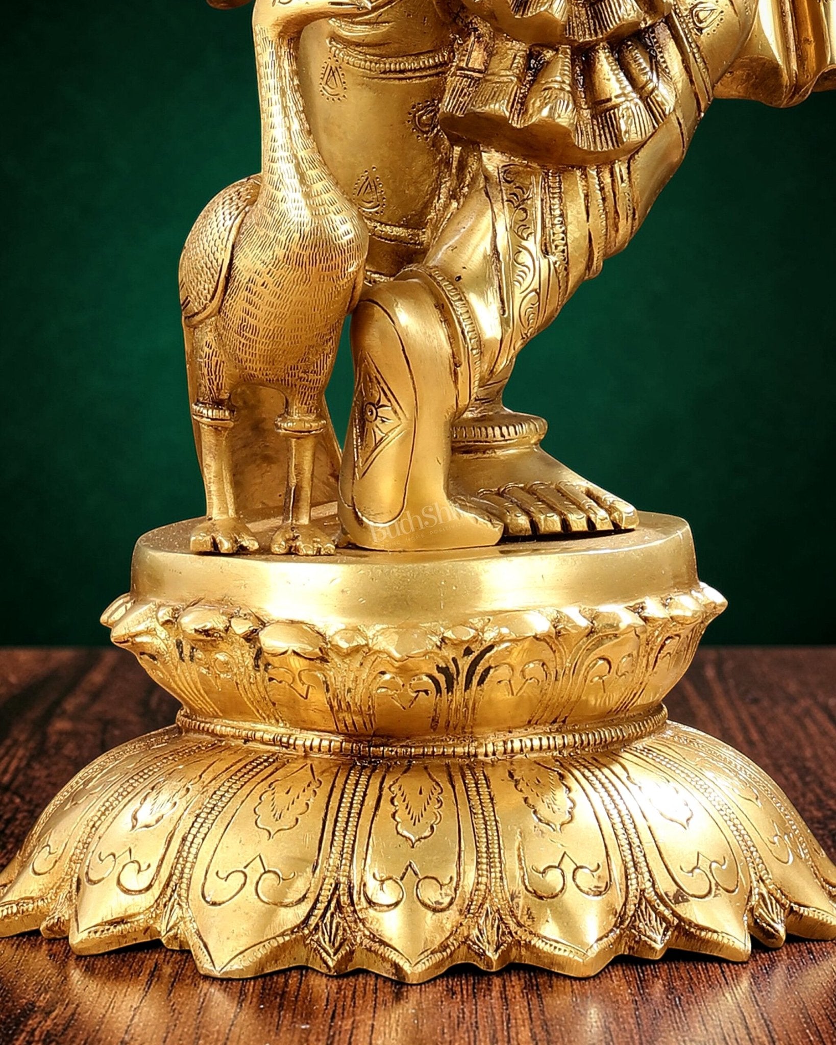 Pure Brass Superfine Krishna Statue with Peacock | Smiling Face | 27" - Budhshiv.com