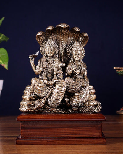 Pure Brass Superfine Lakshmi Narayan on Sheshanaag – on Wooden Base (7 Inch) - Budhshiv.com