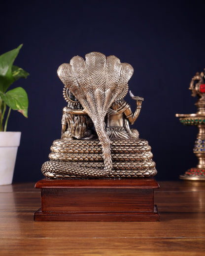 Pure Brass Superfine Lakshmi Narayan on Sheshanaag – on Wooden Base (7 Inch) - Budhshiv.com
