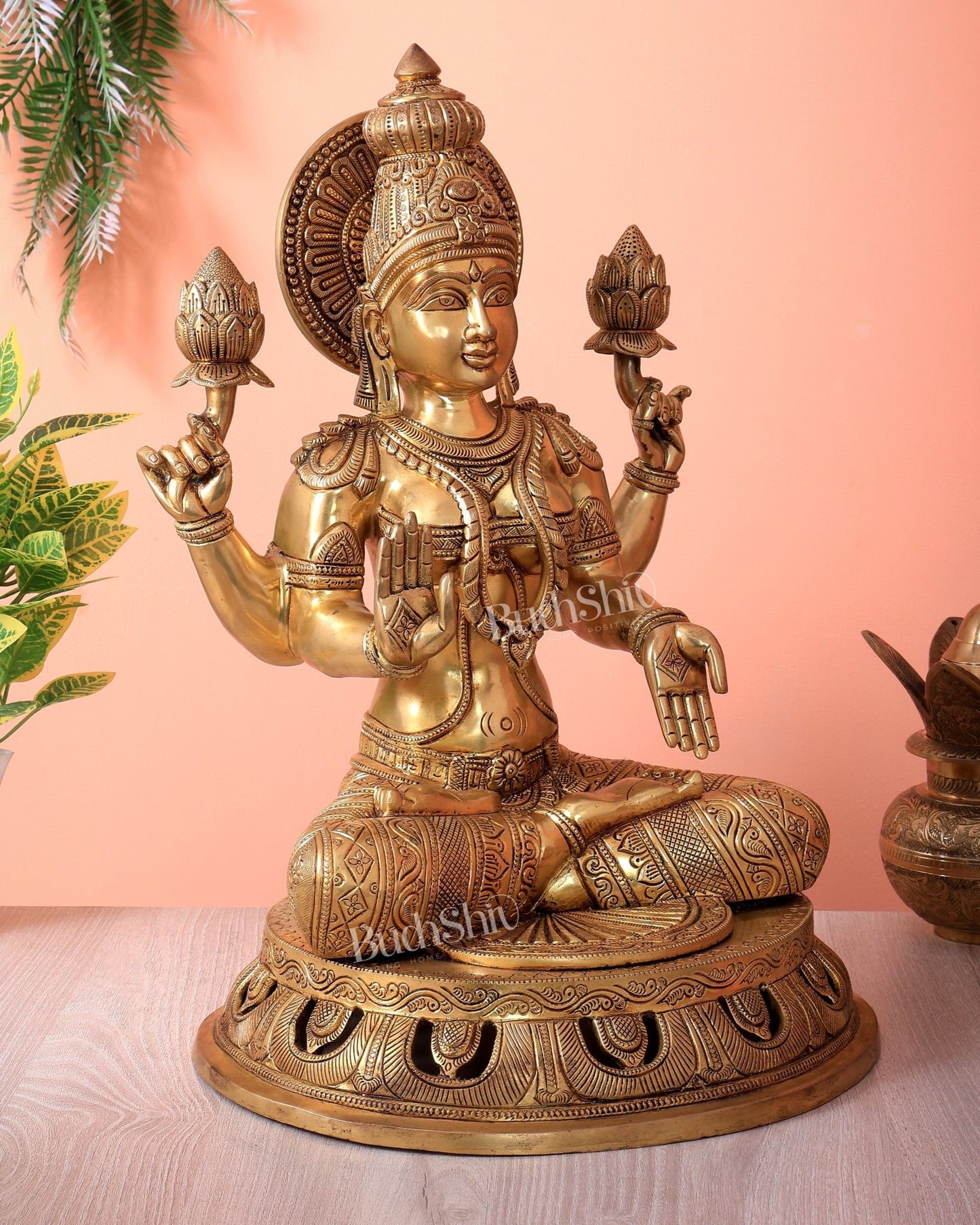 Pure Brass Superfine Lakshmi Statue – 17.5" - Budhshiv.com
