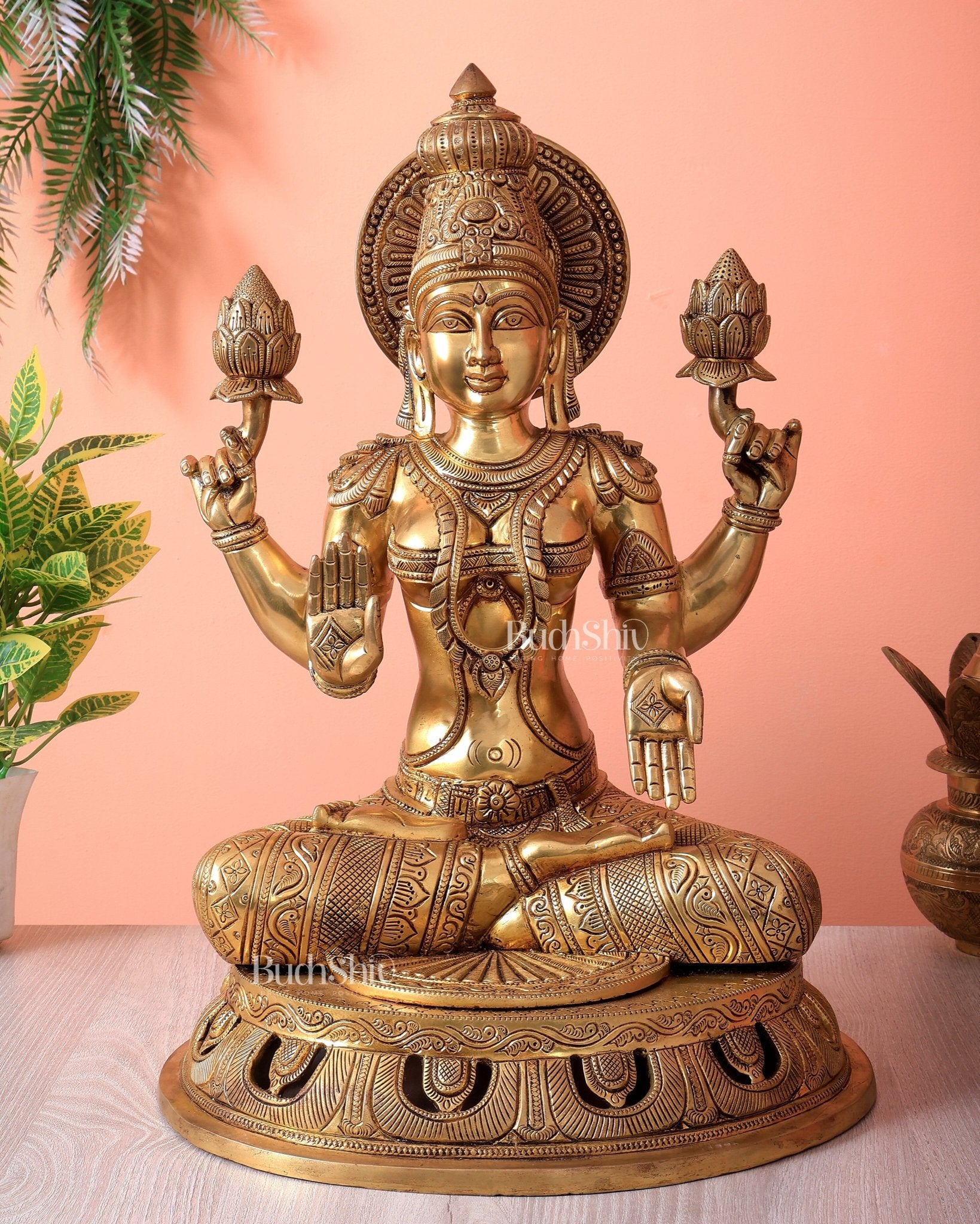 Pure Brass Superfine Lakshmi Statue – 17.5" - Budhshiv.com
