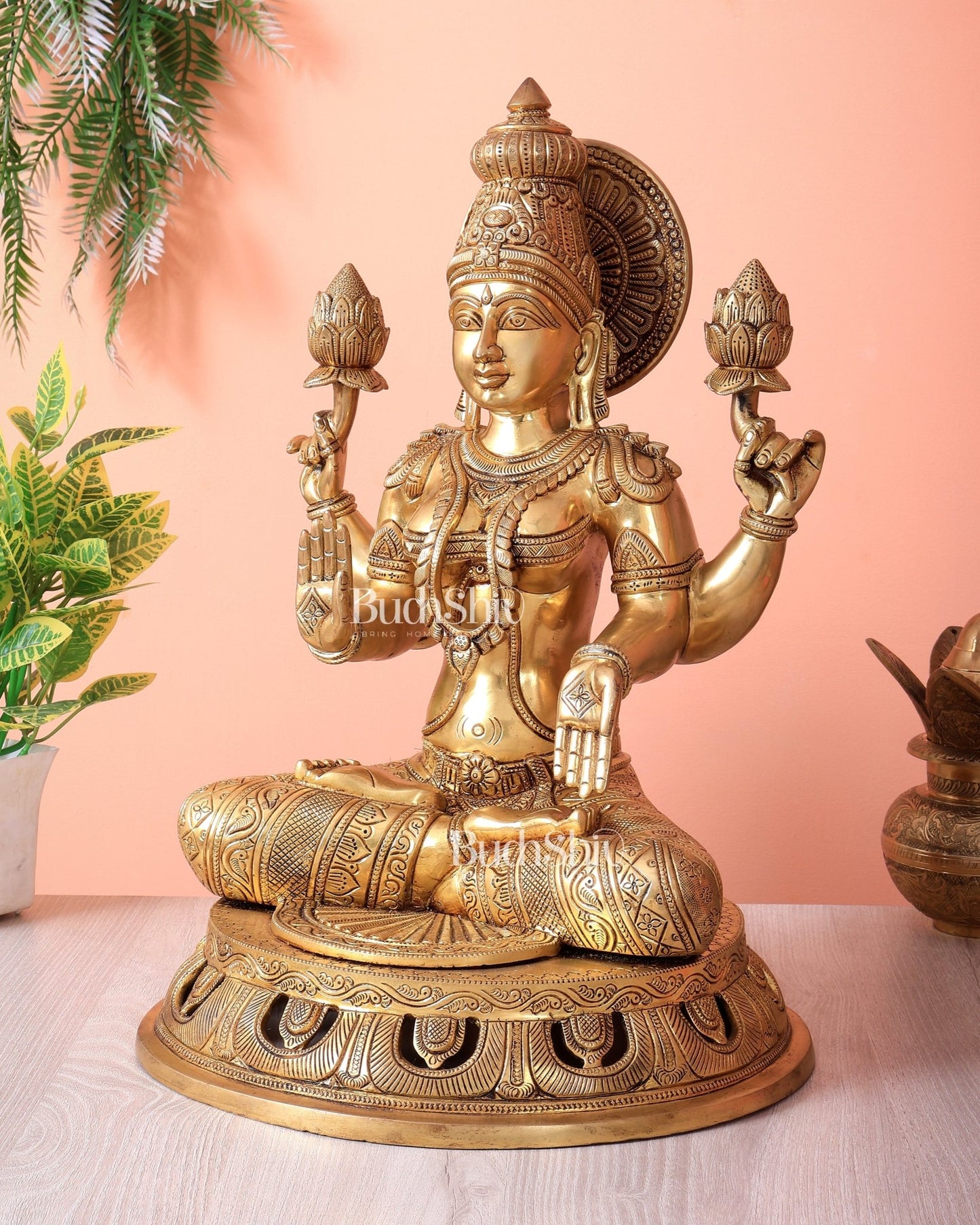 Pure Brass Superfine Lakshmi Statue – 17.5" - Budhshiv.com