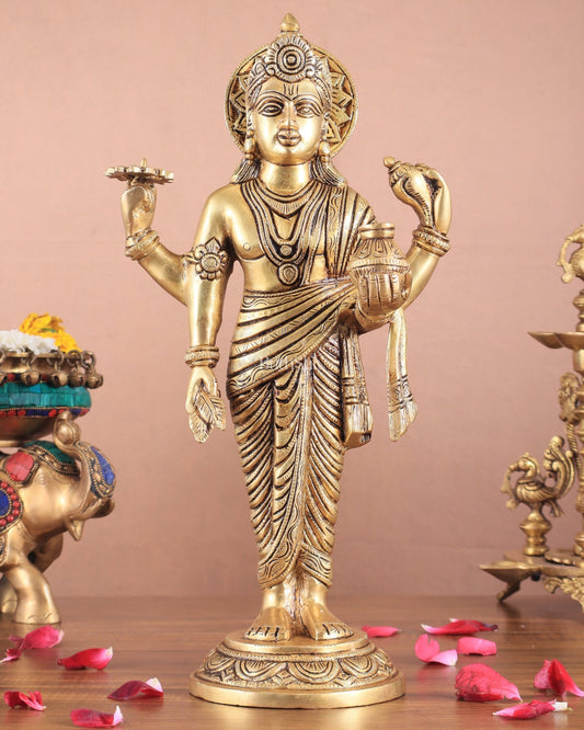 Pure Brass Superfine Lord Dhanvantari Statue with Enhanced Carvings 15 inch - Budhshiv.com