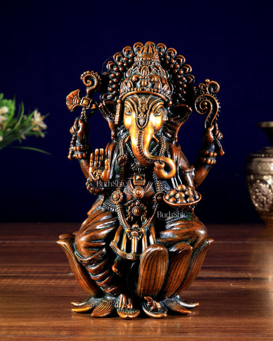 Pure Brass Superfine Lord Ganesha Idol | 6 inch brown tone - Budhshiv.com