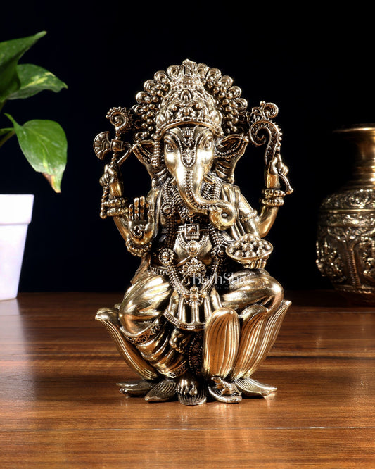 Pure Brass Superfine Lord Ganesha Idol | 6 inch - Budhshiv.com