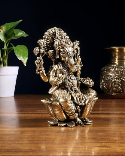 Pure Brass Superfine Lord Ganesha Idol | 6 inch - Budhshiv.com