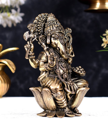 Pure Brass Superfine Lord Ganesha Idol | 6 inch - Budhshiv.com