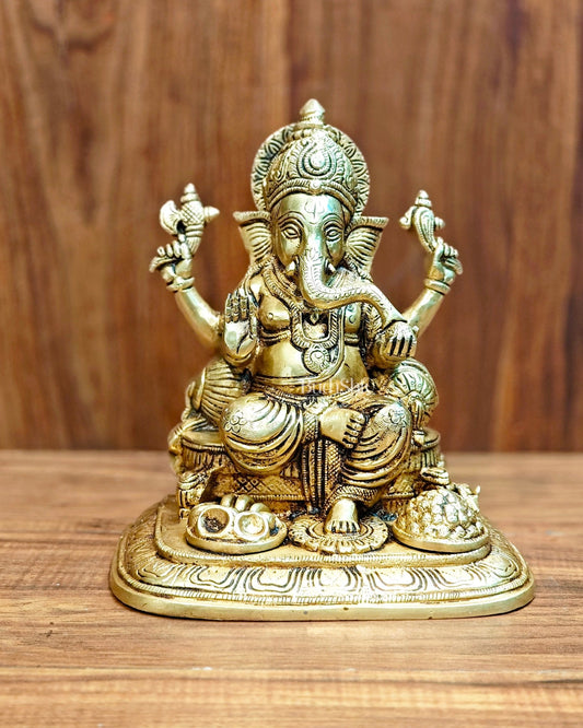 Pure Brass Superfine Lord Ganesha Idol - 9" - Budhshiv.com