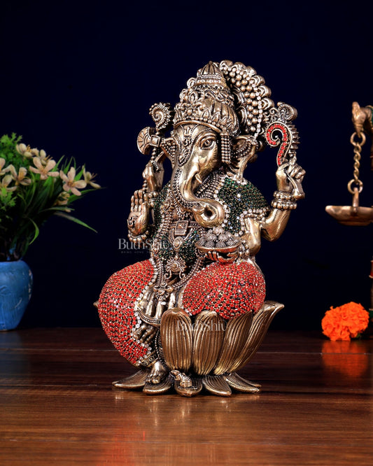 Pure Brass Superfine Lord Ganesha Idol jewellers artwork - Budhshiv.com