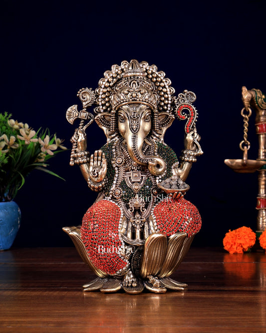 Pure Brass Superfine Lord Ganesha Idol jewellers artwork - Budhshiv.com