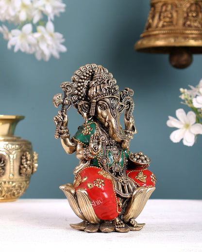 Pure Brass Superfine Lord Ganesha Idol | with meenakari - Budhshiv.com
