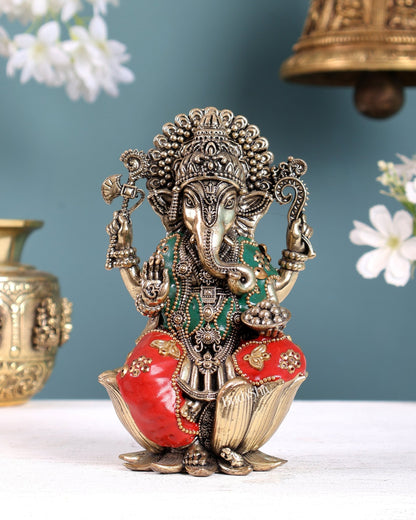 Pure Brass Superfine Lord Ganesha Idol | with meenakari - Budhshiv.com