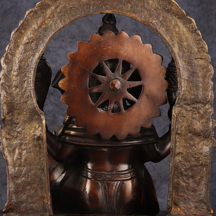 Pure Brass Superfine Lord Ganesha Seated on Throne Dual Tone Sculpture - 17" - Budhshiv.com
