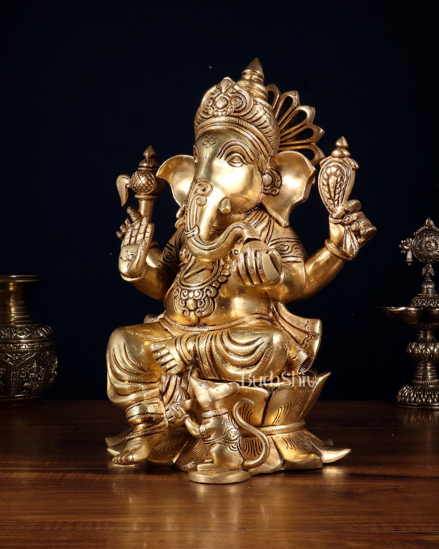Pure Brass Superfine Lord Ganesha Statue – 14 Inch | Intricately Carved & Majestic Form - Budhshiv.com