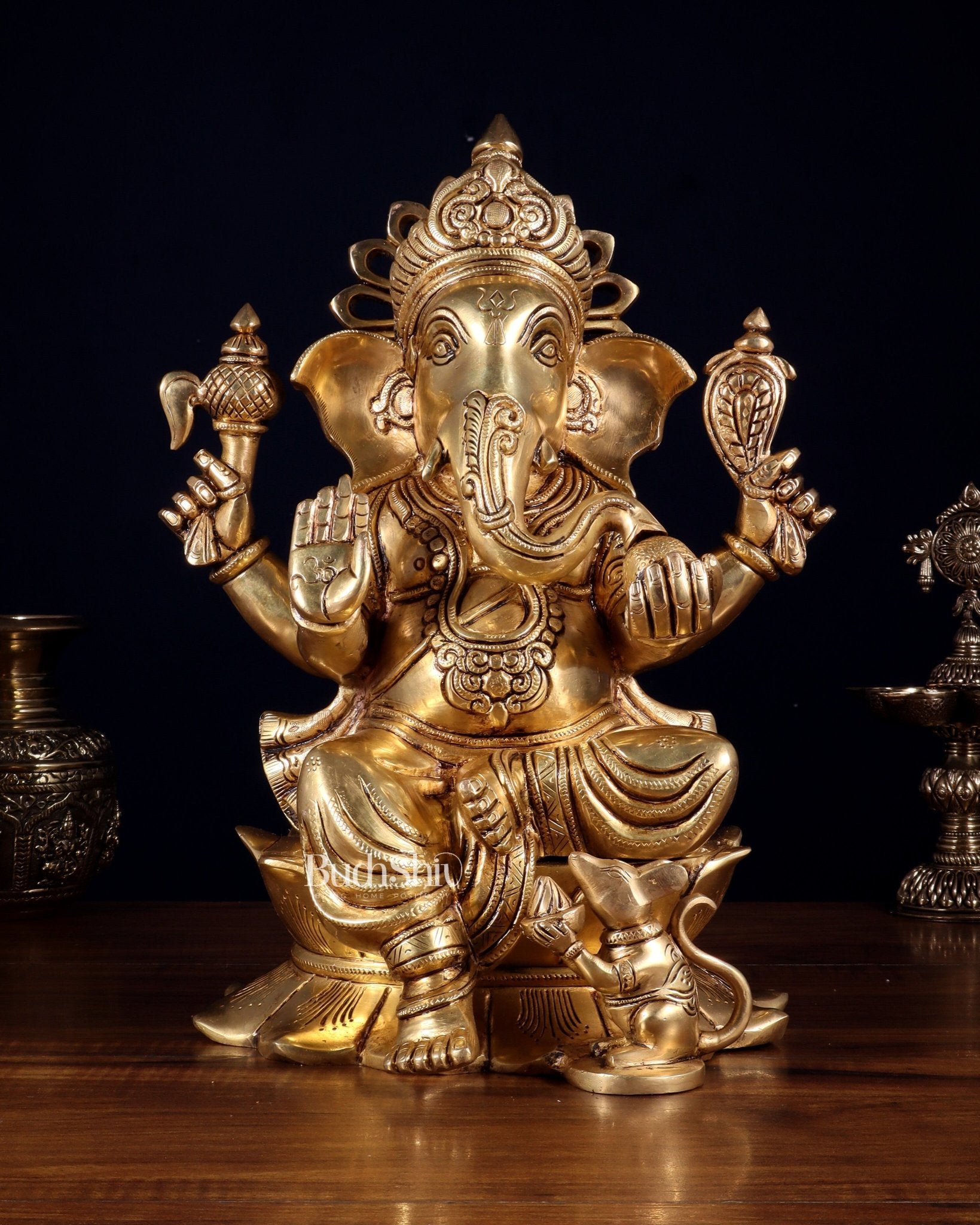 Pure Brass Superfine Lord Ganesha Statue – 14 Inch | Intricately Carved & Majestic Form - Budhshiv.com