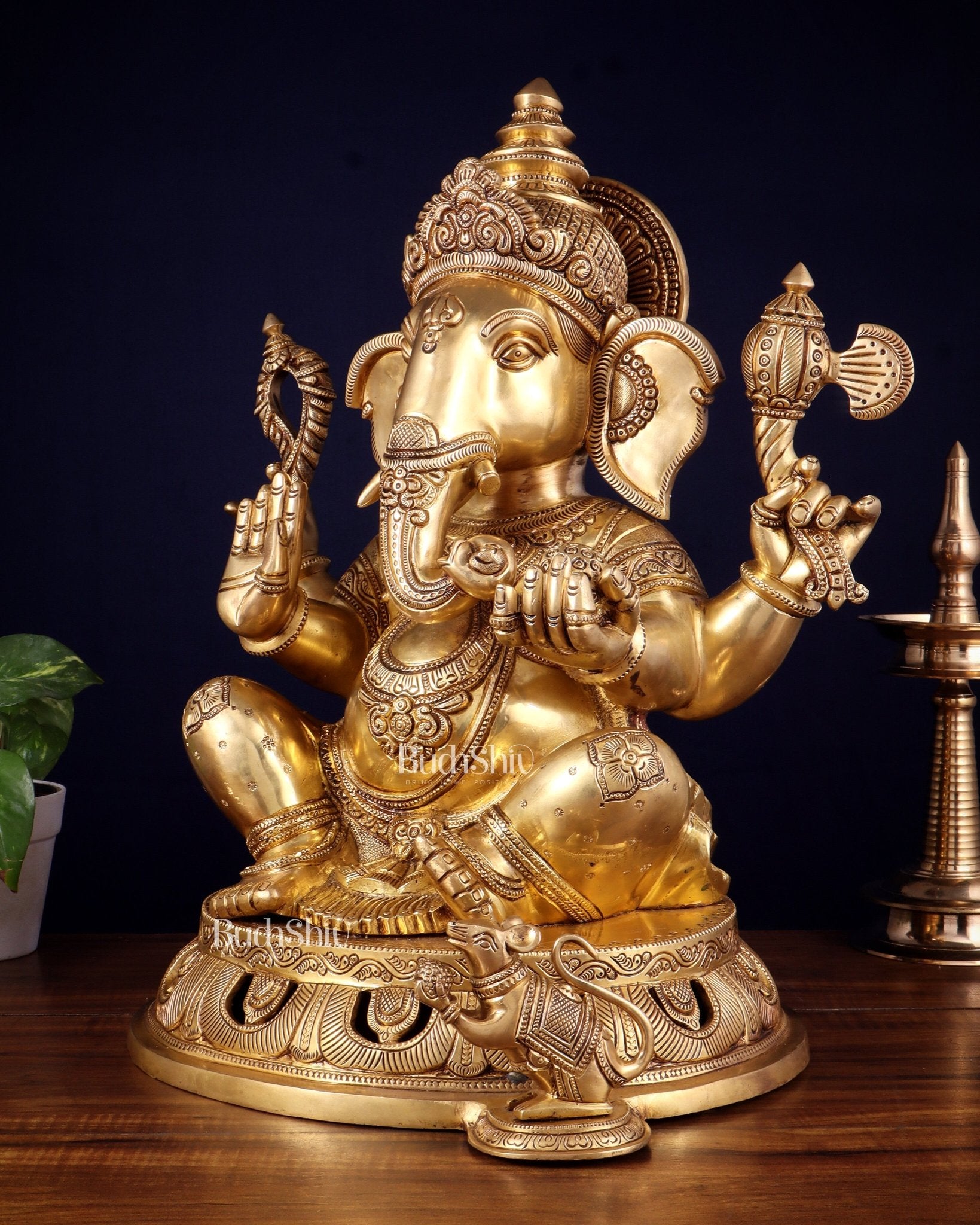 Pure Brass Superfine Lord Ganesha Statue – Large Size 18" - Budhshiv.com