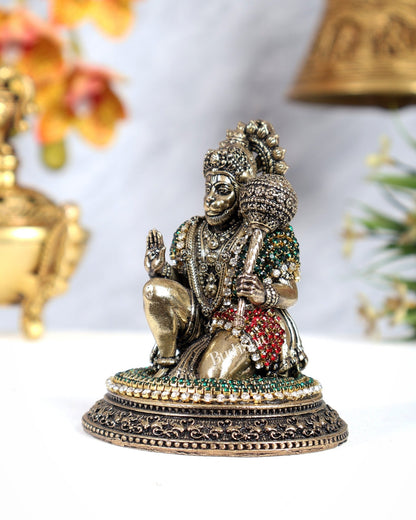 Pure Brass Superfine Lord Hanuman Idol - 3.5 inch with jewellers meenakari - Budhshiv.com