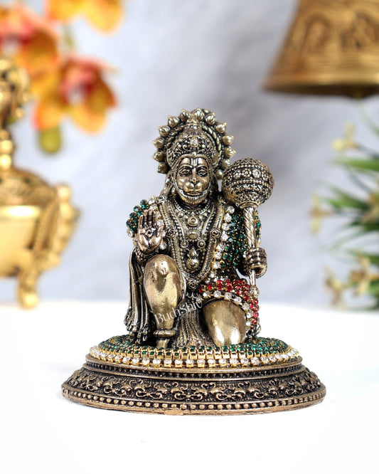 Pure Brass Superfine Lord Hanuman Idol - 3.5 inch with jewellers meenakari - Budhshiv.com