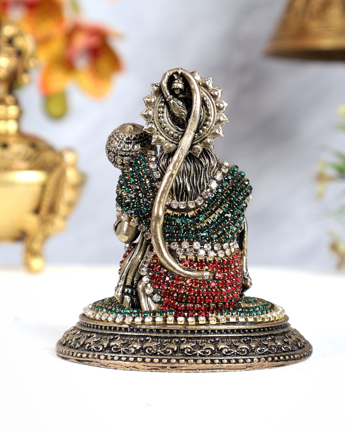 Pure Brass Superfine Lord Hanuman Idol - 3.5 inch with jewellers meenakari - Budhshiv.com