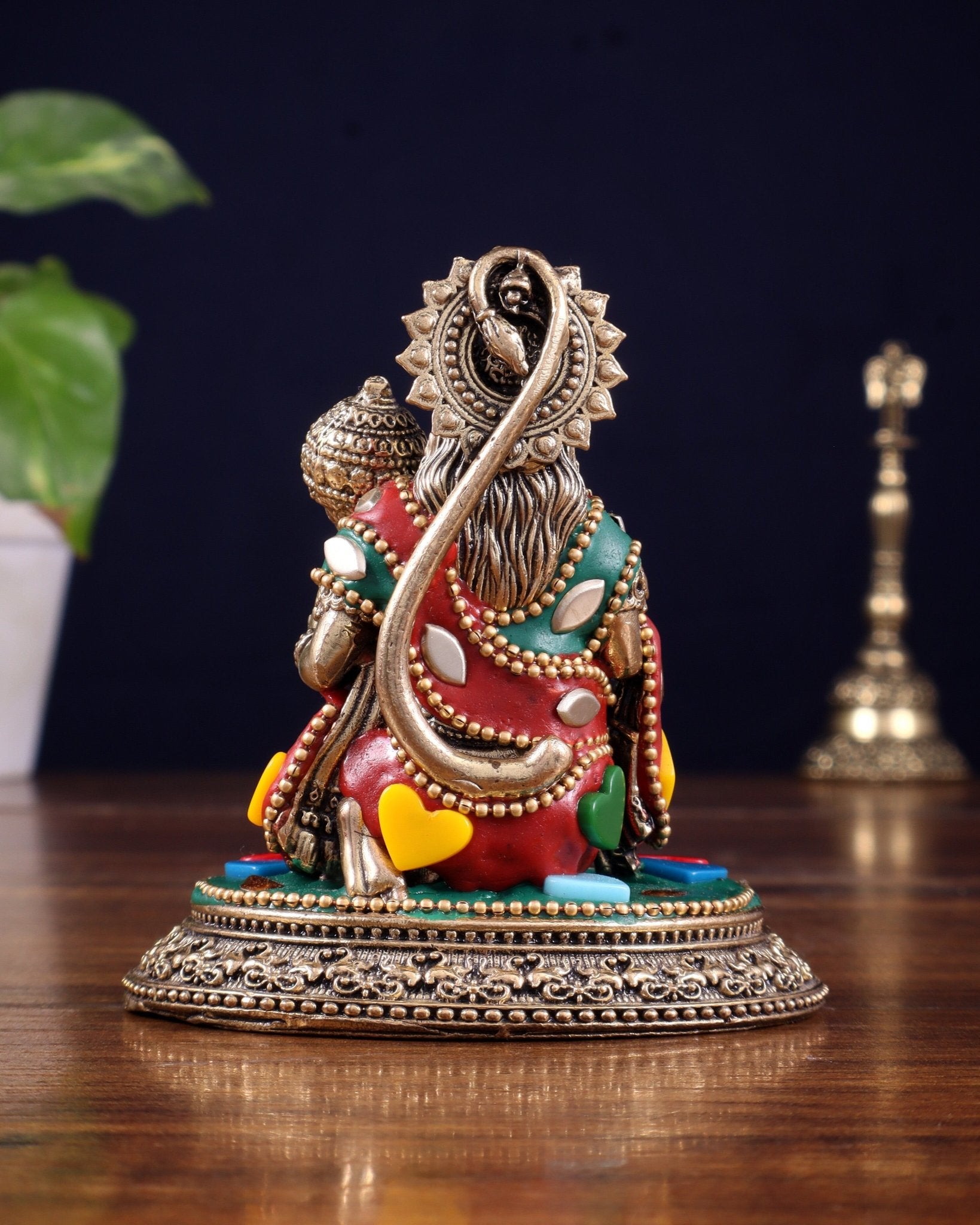 Pure Brass Superfine Lord Hanuman Idol - 3.5 inch with stonework - Budhshiv.com