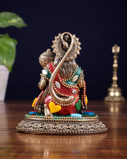 Pure Brass Superfine Lord Hanuman Idol - 3.5 inch with stonework - Budhshiv.com